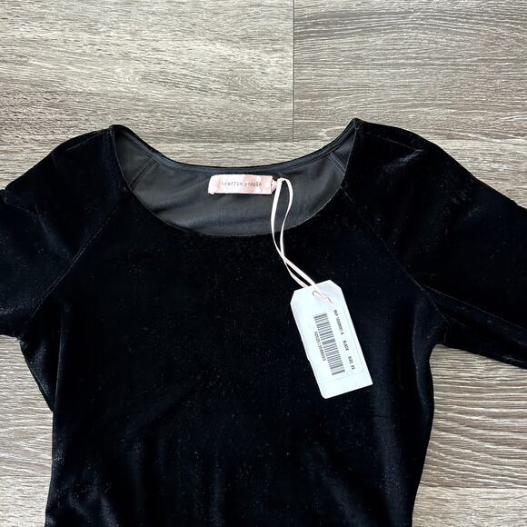 NWT Traffic People Black Velvet Bodysuit Sz XS Long Sleeve Scoop Neck One Piece - Picture 10 of 14